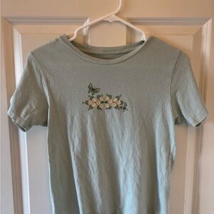 PacSun Light Green Floral Embroidered Top